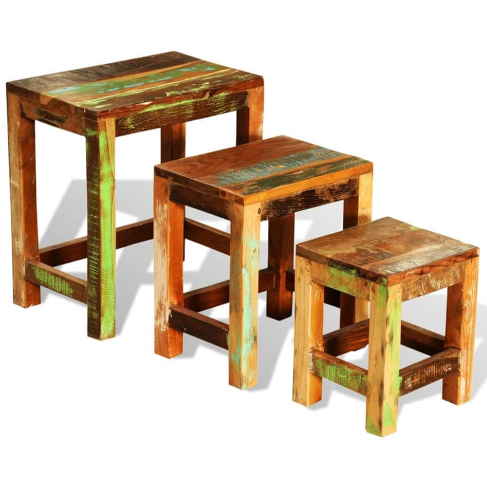 Vidaxl Stohovateľné stolíky, 3 kusy, vintage, recyklované drevo
